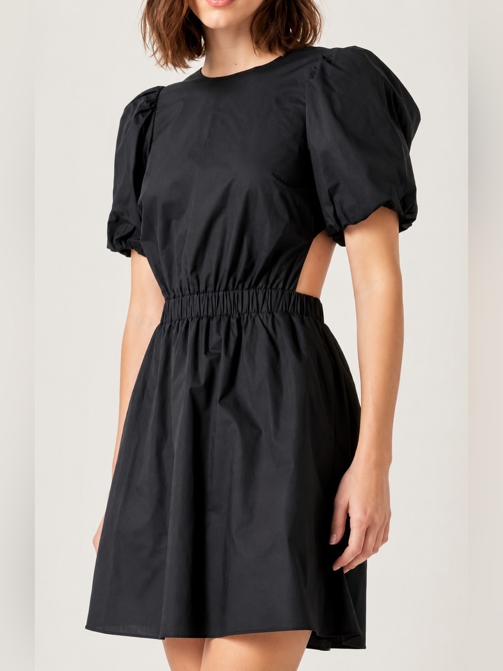 English Factory puff sleeve poplin black mini dress, XS
